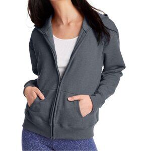 Hanes Womens Ecosmart Full Zip Fleece Hoodie Slate Heather Size M /L /XL Fall